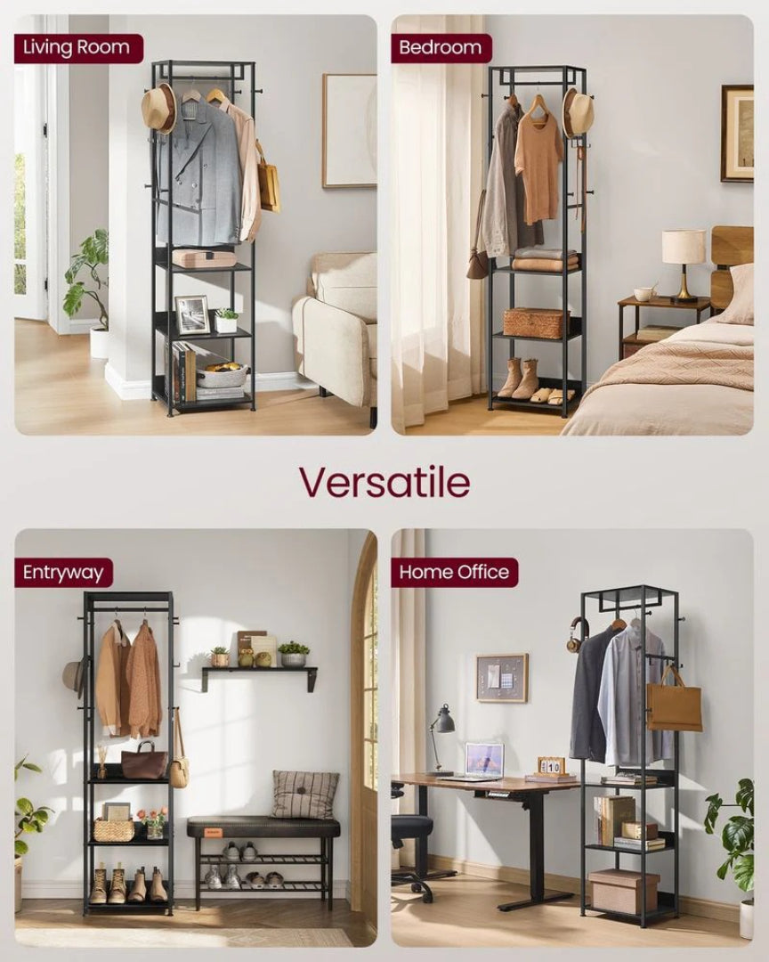 Entrégarderobe med 4 hylder, bøjlestang og knager, produktvisning 6 | Noreva Home