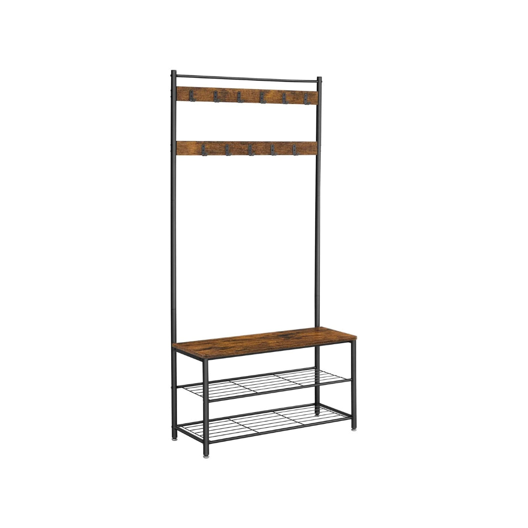Entrégarderobe med bænk, 9 knager og trådhylder, produktvisning 1 | Noreva Home