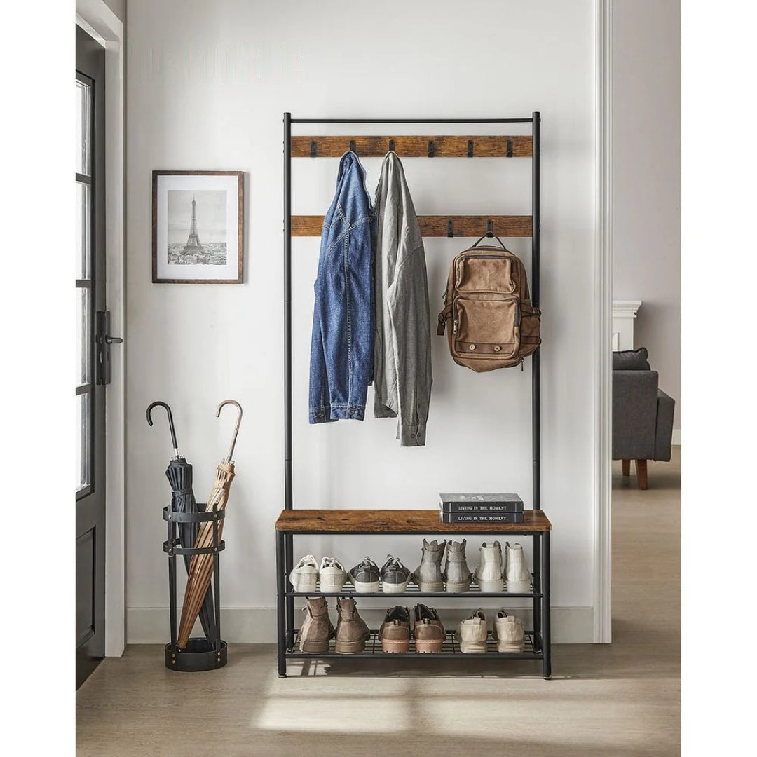 Entrégarderobe med bænk, 9 knager og trådhylder, produktvisning 2 | Noreva Home