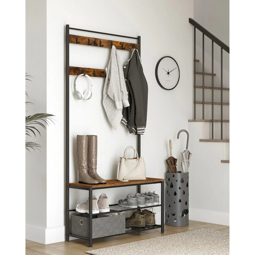 Entrégarderobe med bænk, 9 knager og trådhylder, produktvisning 9 | Noreva Home