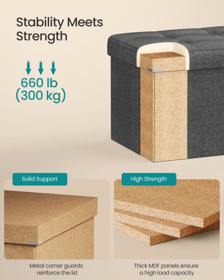 Foldbar opbevaringsbænk med låg, 30 in bred, produktvisning 7 | Noreva Home