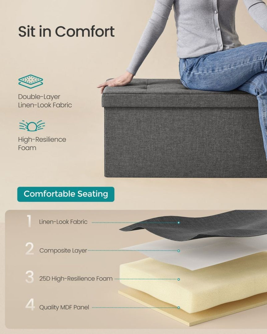 Foldbar opbevaringsbænk med låg, 30 in bred, produktvisning 8 | Noreva Home