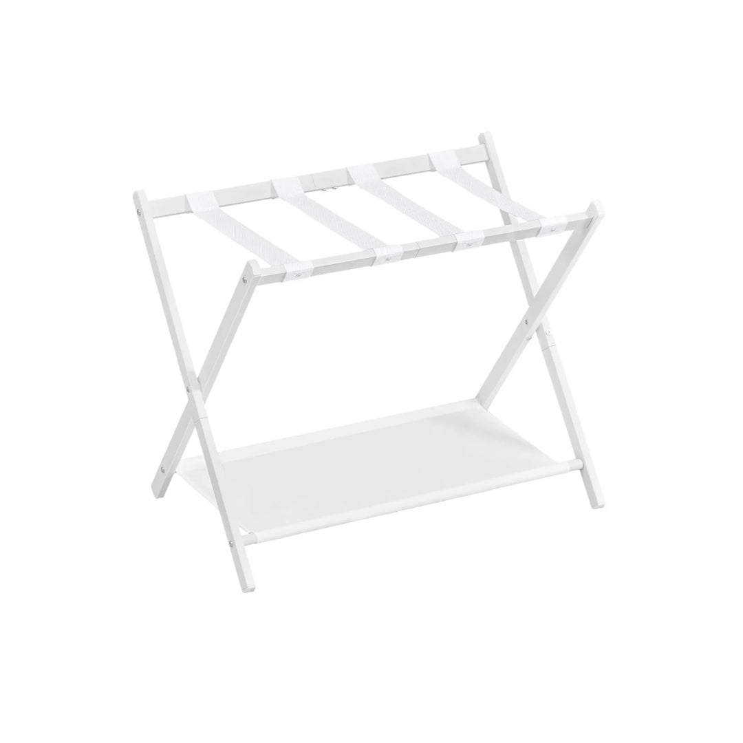 Foldbart bagagestativ i stål med X-stel og hylde, produktvisning 5 | Noreva Home
