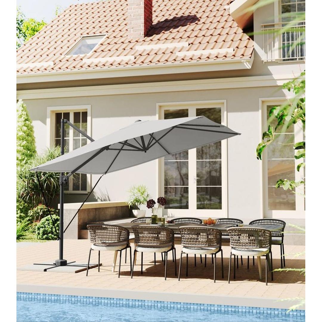 Hængeparasol 270 x 270 cm – 360° drejelig og vipbar 0-60° – UPF 50+ – stålstativ med kryds-fod – produktvisning 5 | Noreva Home