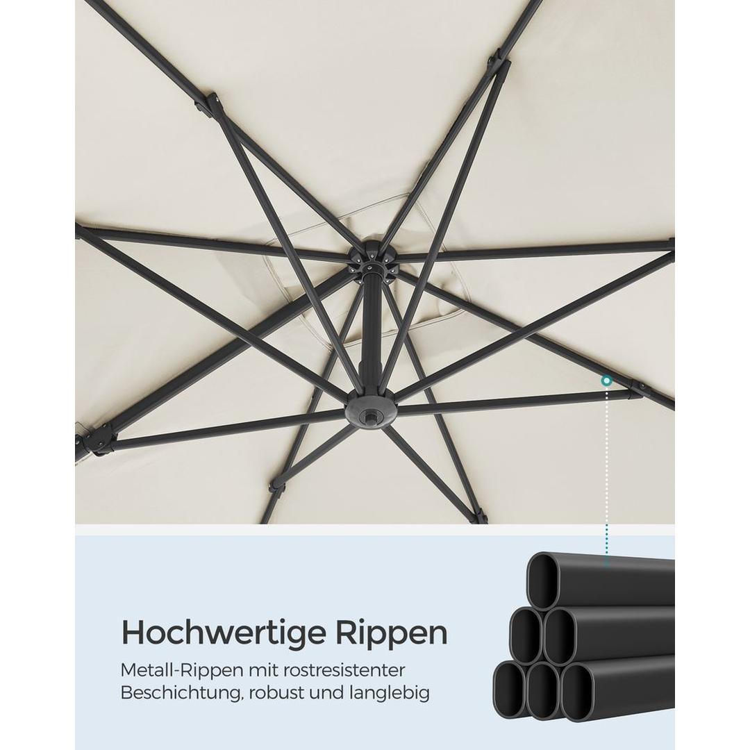 Hængeparasol 270 x 270 cm – 360° drejelig og vipbar 0-60° – UPF 50+ – stålstativ med kryds-fod – produktvisning 10 | Noreva Home