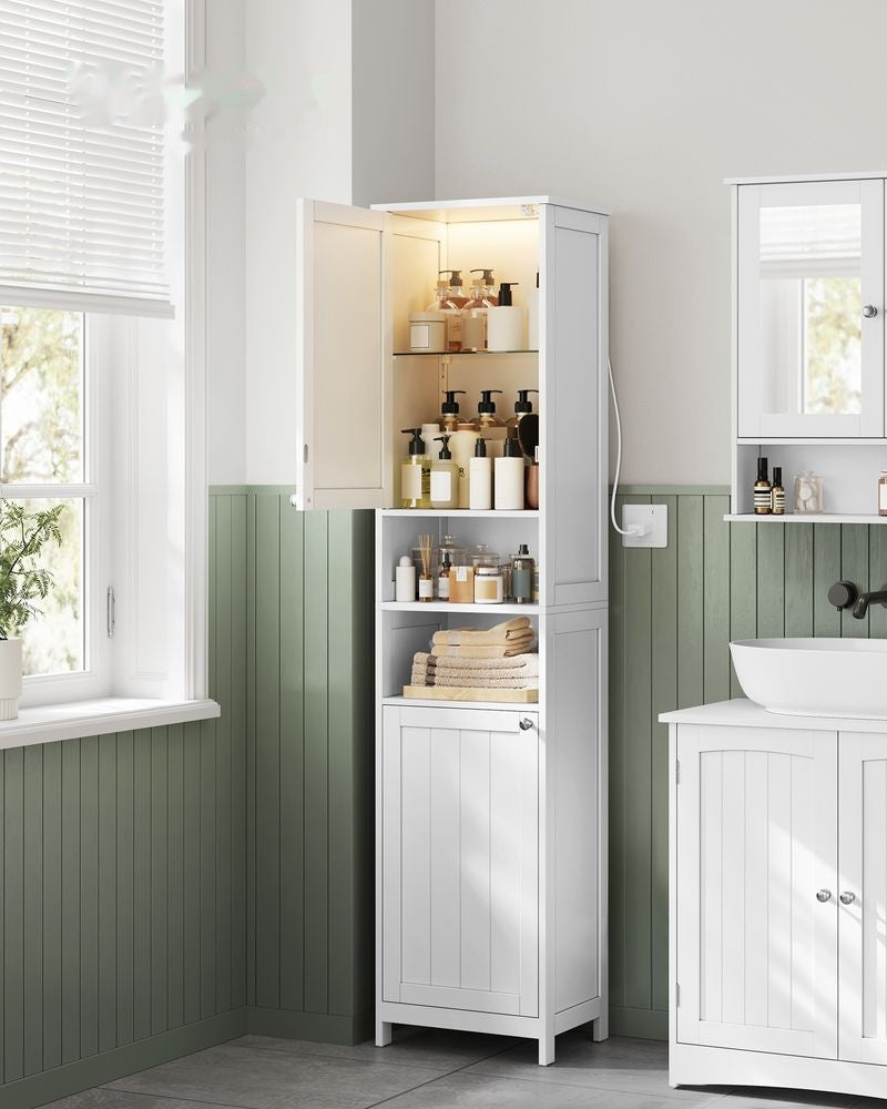 Højt badeværelsesskab med lys og justerbare hylder, 66,9 in, produktvisning 12 | Noreva Home