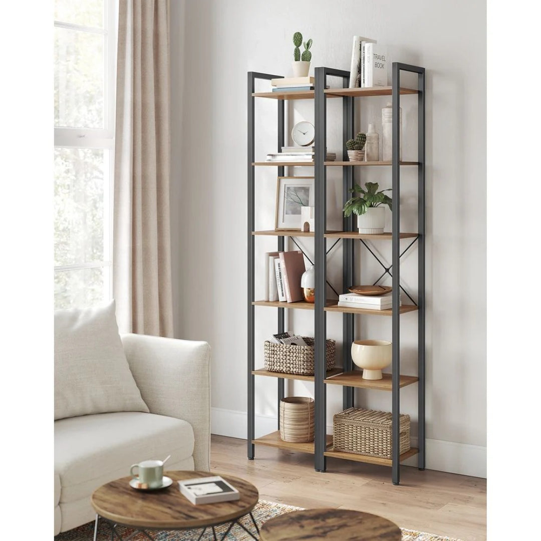 Industriel bogreol med 6 hylder og metalramme – produktvisning 3 | Noreva Home