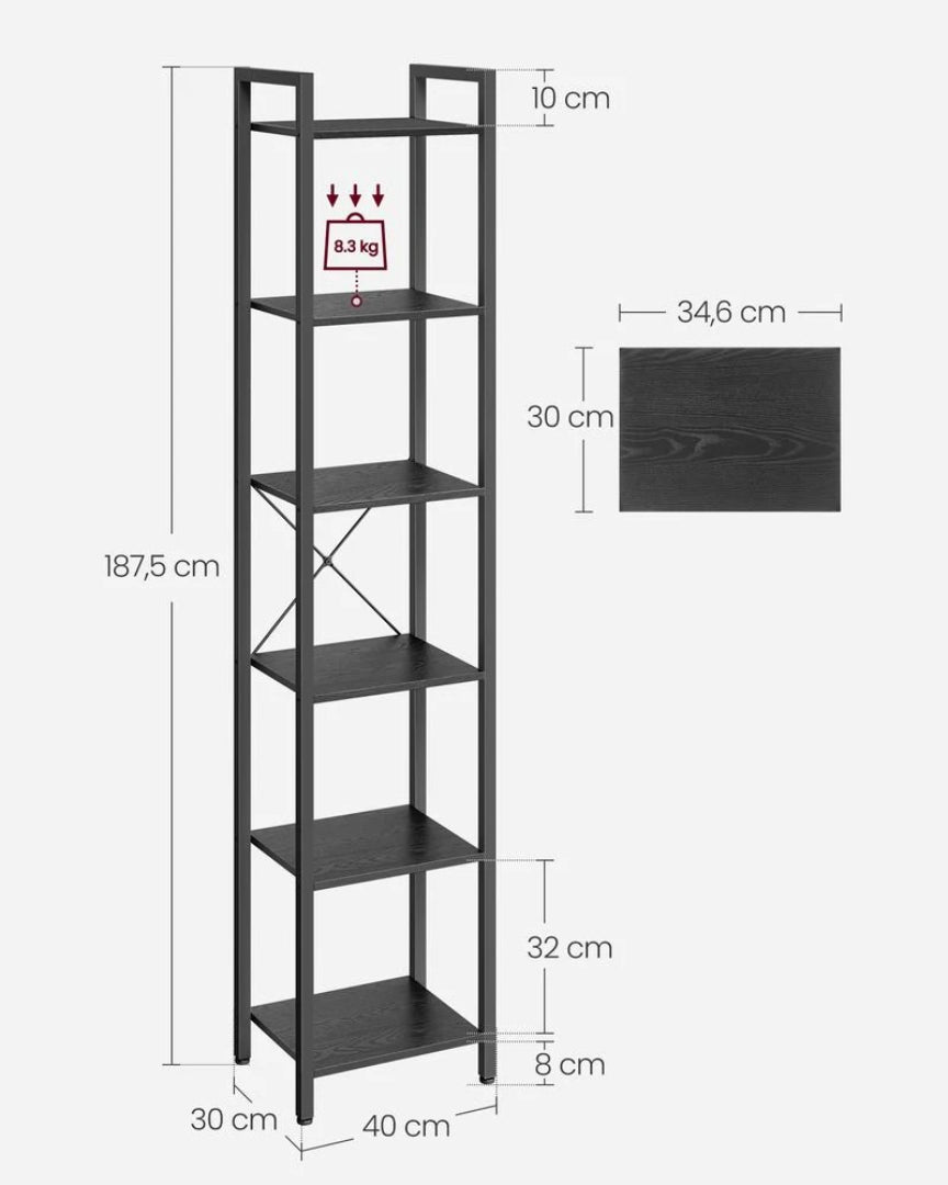 Industriel bogreol med 6 hylder og metalramme – produktvisning 9 | Noreva Home