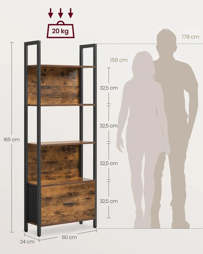 Industriel stige reol med skuffe 5 hylder – produktvisning 6 | Noreva Home