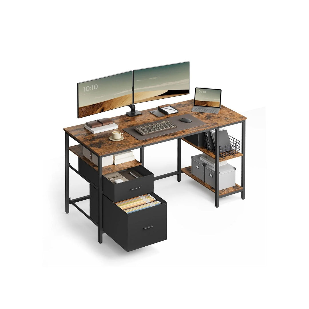 Industrielt computerskrivebord med skuffer og hylder – produktvisning 1 | Noreva Home