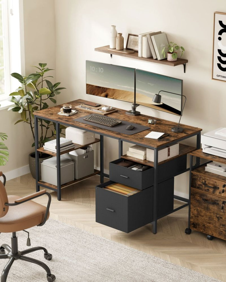 Industrielt computerskrivebord med skuffer og hylder – produktvisning 4 | Noreva Home