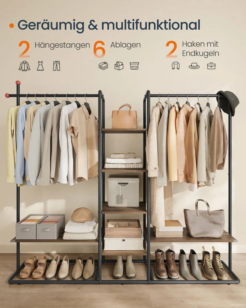 Industrielt tøjstativ med hylder og kroge – produktvisning 5 | Noreva Home