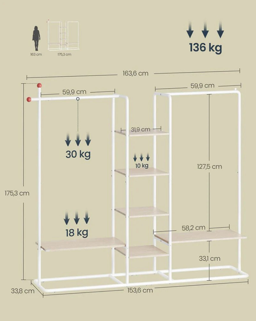 Industrielt tøjstativ med hylder og kroge – produktvisning 7 | Noreva Home