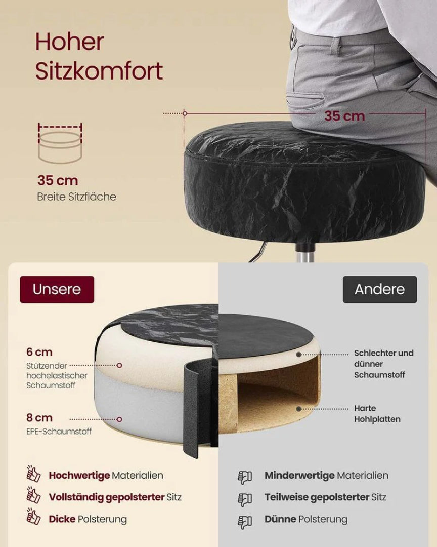 Justerbar drejelig makeupskammel med PU-sæde – produktvisning 5 | Noreva Home