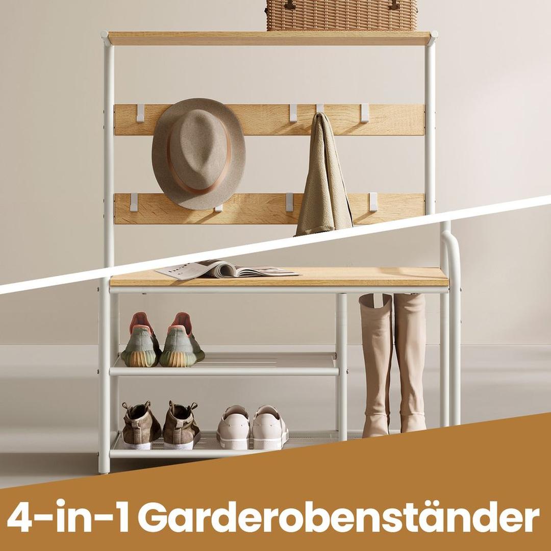 Knagerække med 9 Kroge og Skohylde – Entrémøbel med Siddebænk – produktvisning 10 | Noreva Home