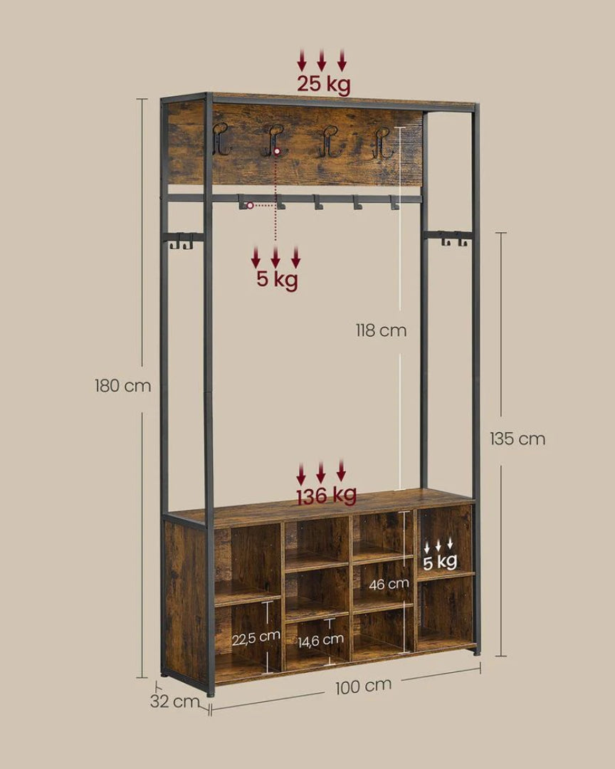 Knagerække med bænk og skohylde i industriel stil – produktvisning 8 | Noreva Home