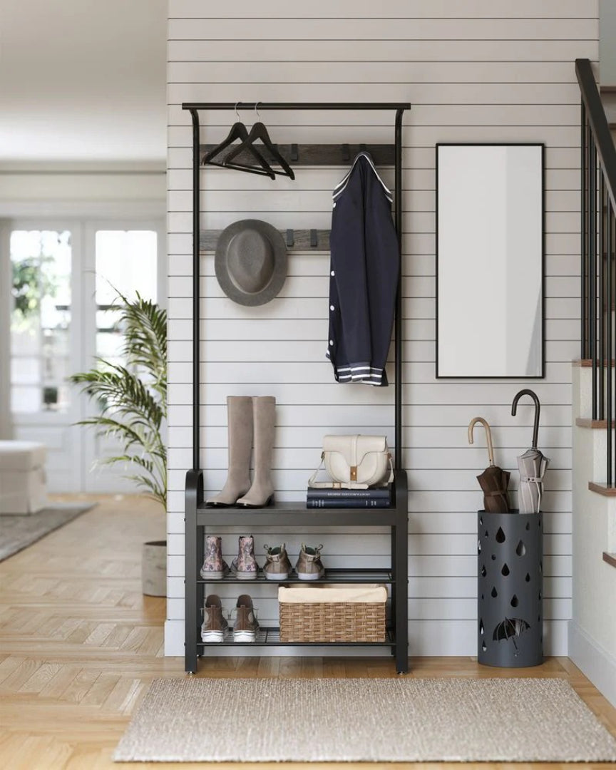 Knagerække med bænk, skohylder, bøjlestang og 9 kroge, produktvisning 22 | Noreva Home