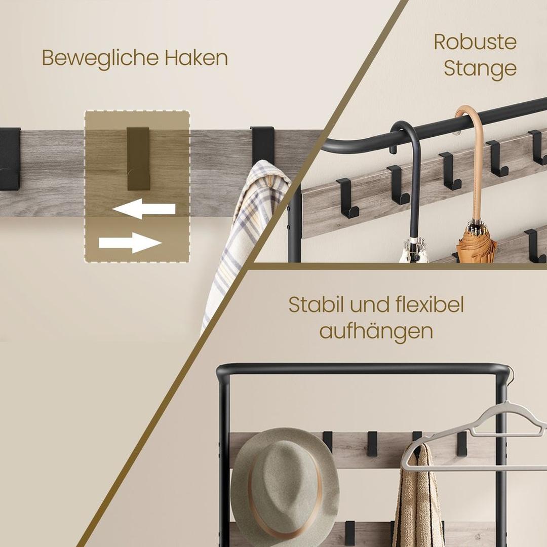 Knagerække med Skobænk – Fritstående Garderobestativ med Tøjstang – produktvisning 11 | Noreva Home