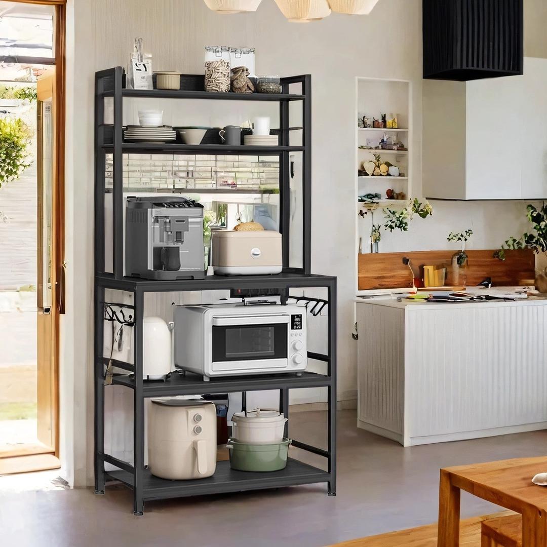 Køkkenreol med stikkontakter – fritstående mikroovnreol med justerbar hylde og kabelstyring – produktvisning 3 | Noreva Home