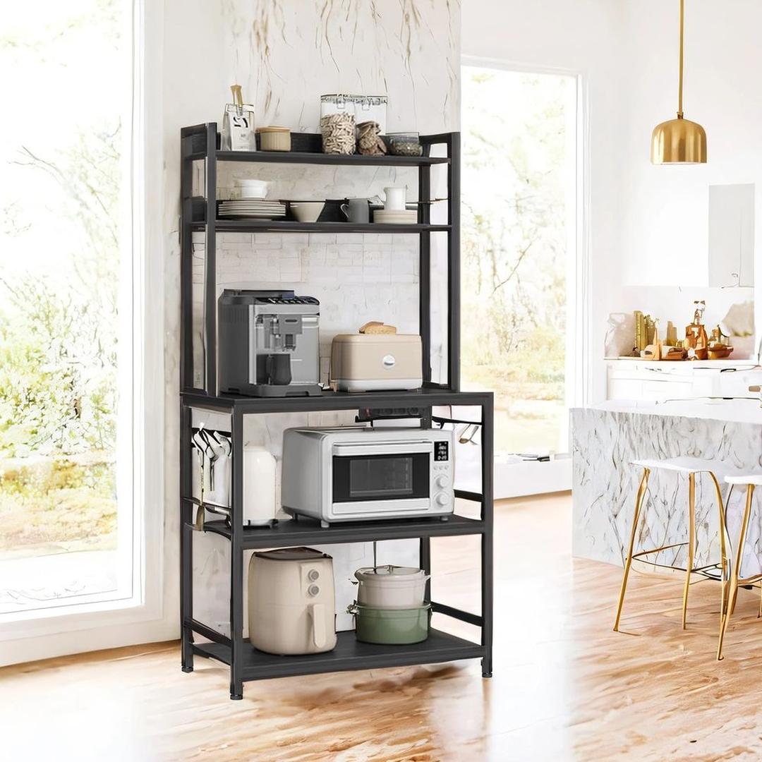 Køkkenreol med stikkontakter – fritstående mikroovnreol med justerbar hylde og kabelstyring – produktvisning 24 | Noreva Home