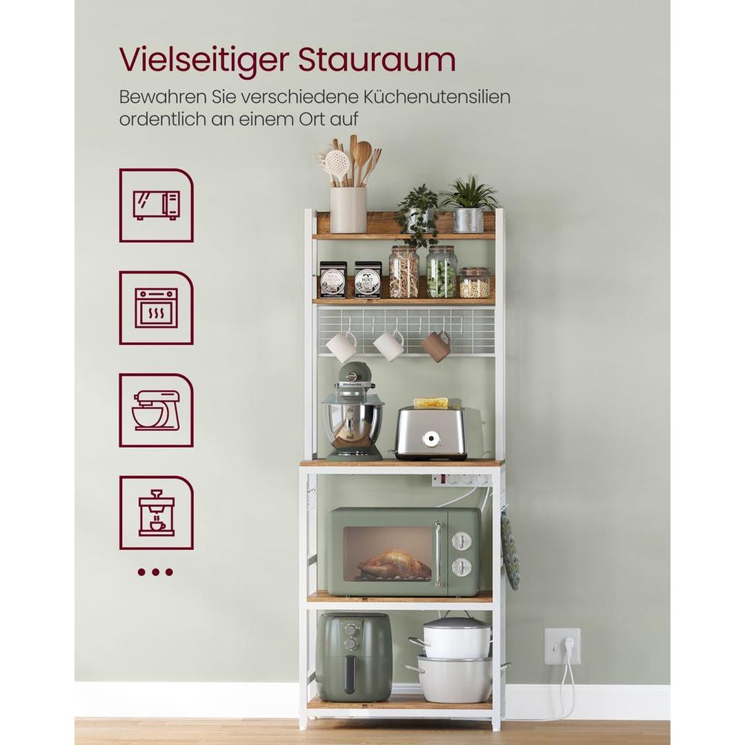 Køkkenreol med Stikkontakter – Opbevaringsreol med 5 Hylder – produktvisning 27 | Noreva Home