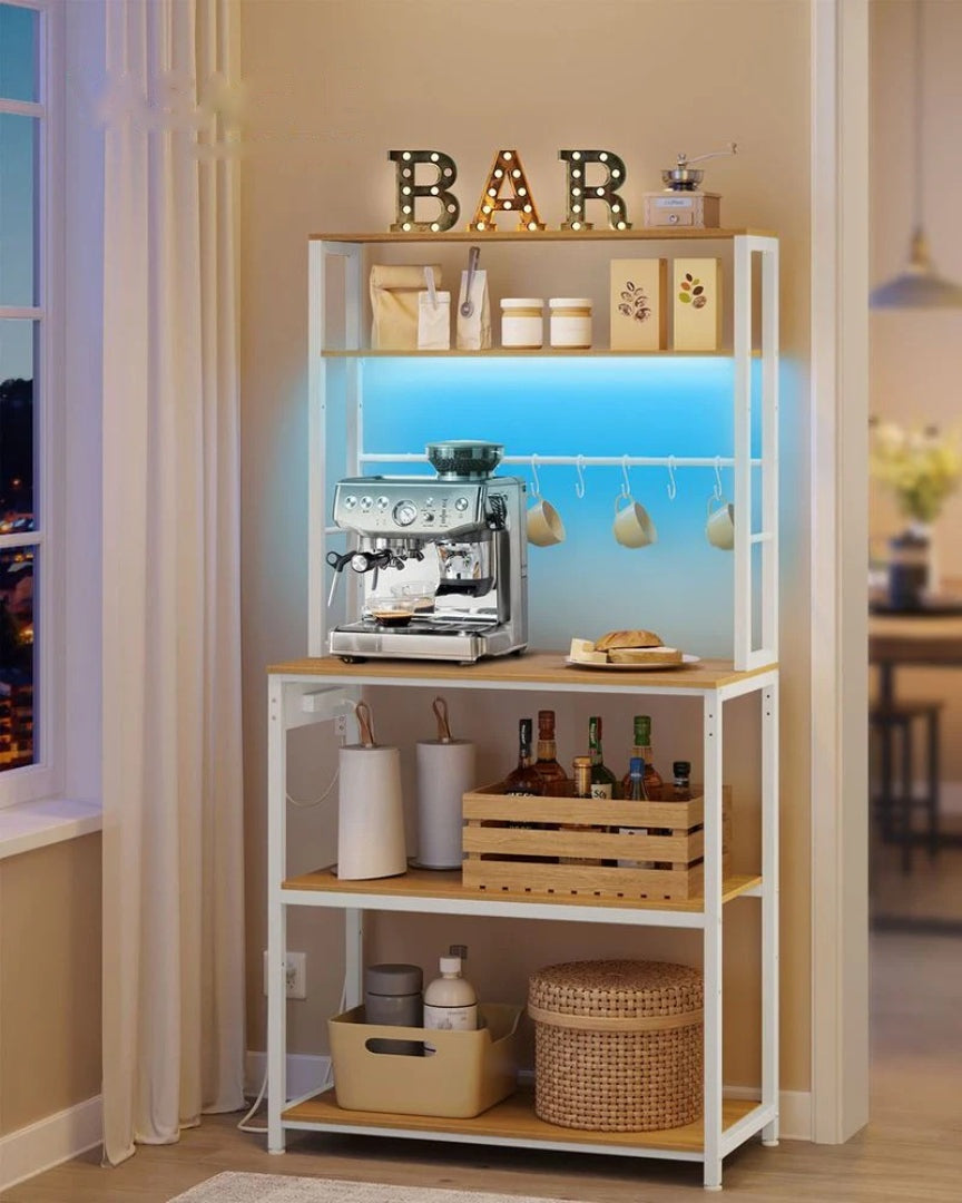 Køkkenreol til kaffebar med LED-lys og stikkontakter, produktvisning 4 | Noreva Home