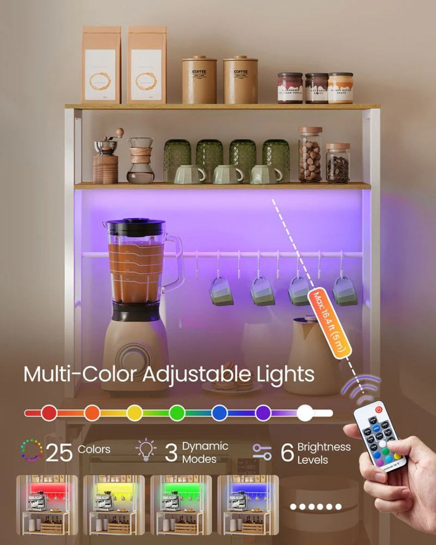 Køkkenreol til kaffebar med LED-lys og stikkontakter, produktvisning 5 | Noreva Home