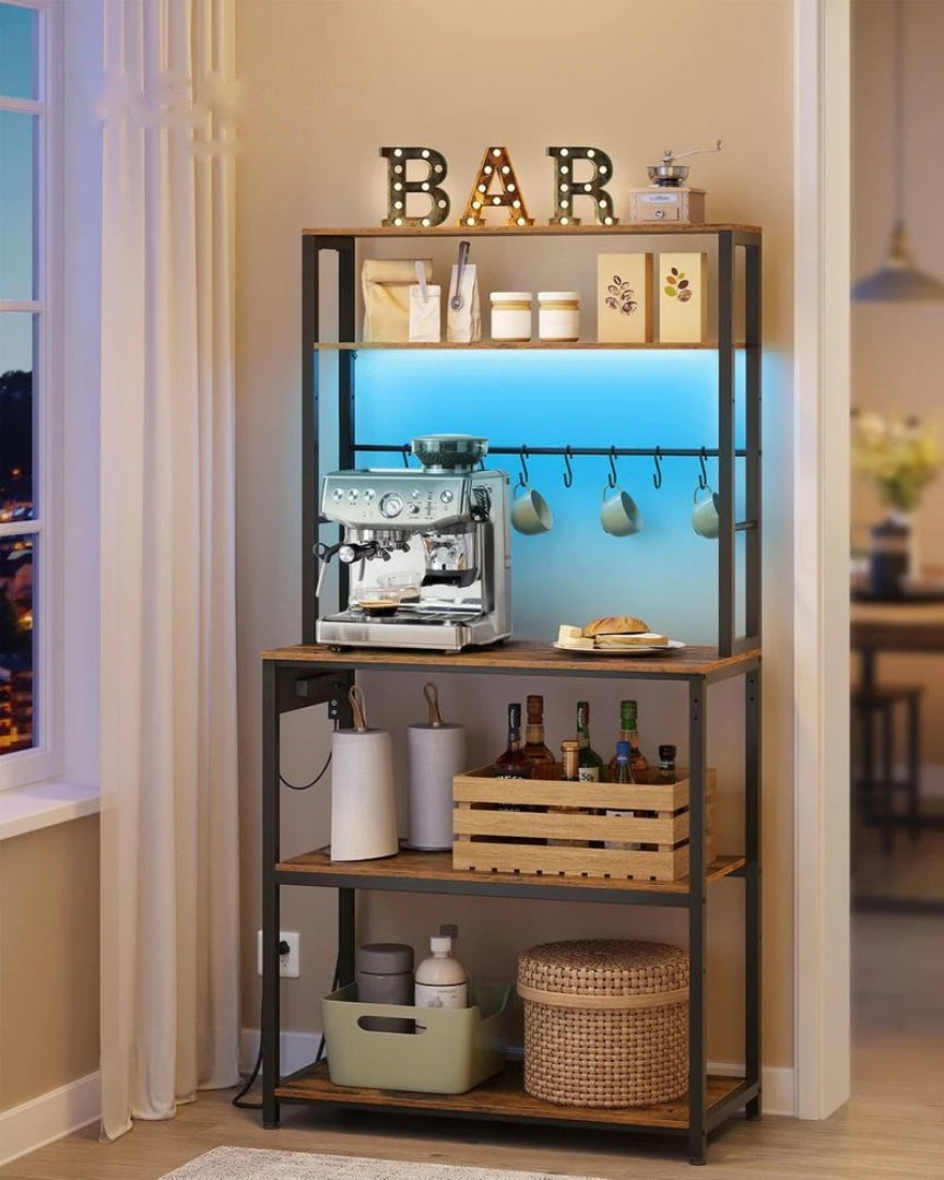 Køkkenreol til kaffebar med LED-lys og stikkontakter, produktvisning 10 | Noreva Home