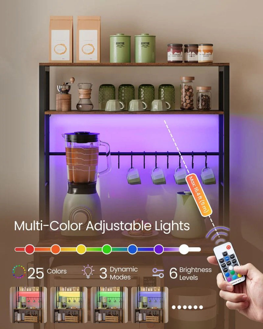 Køkkenreol til kaffebar med LED-lys og stikkontakter, produktvisning 11 | Noreva Home