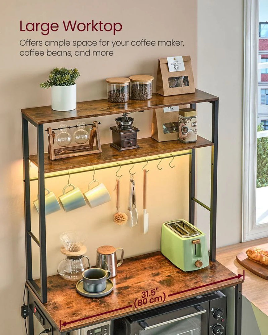 Køkkenreol til kaffebar med LED-lys og stikkontakter, produktvisning 15 | Noreva Home