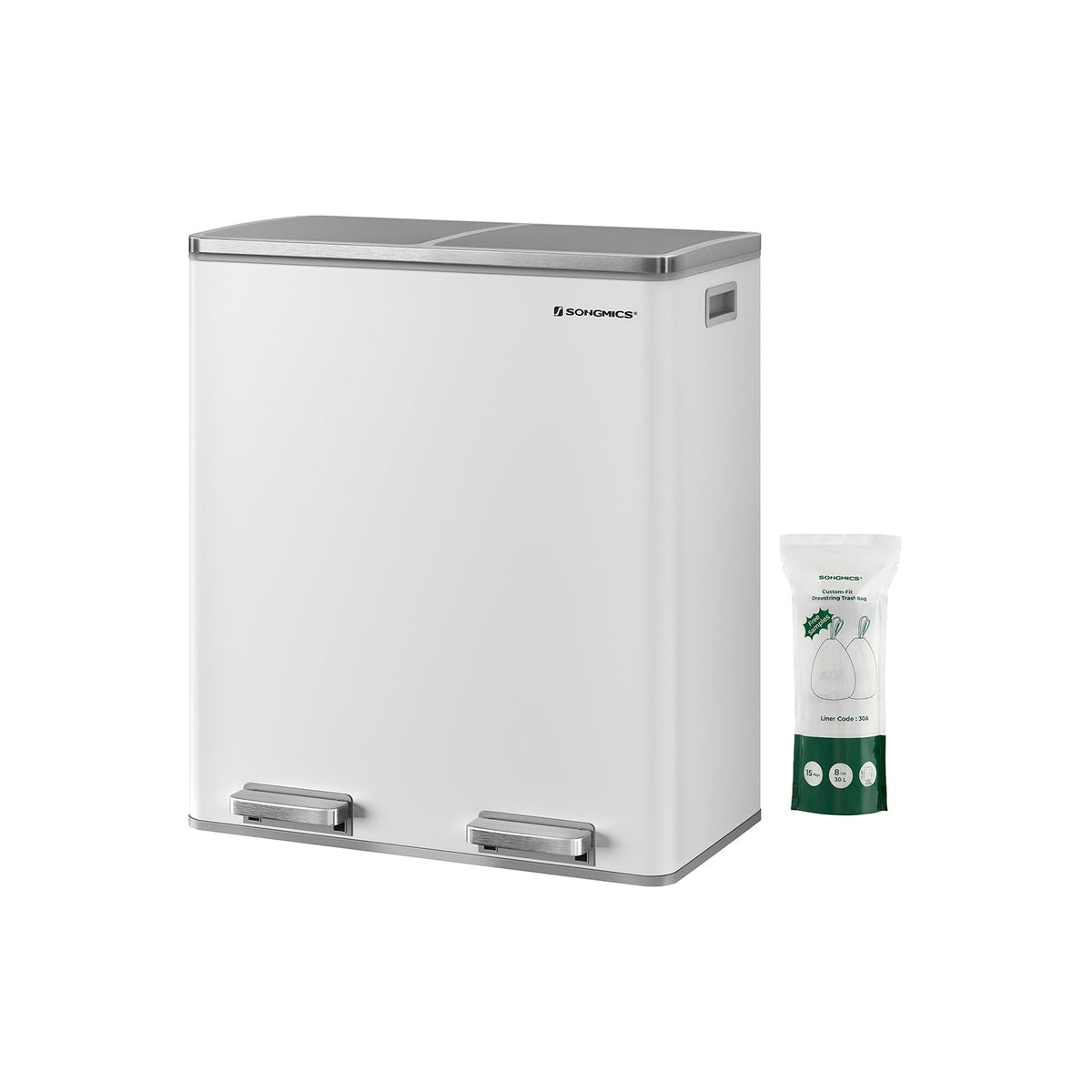 Køkkenskraldespand med 2 x 8 gallon, pedal og to inderspande, produktvisning 6 | Noreva Home