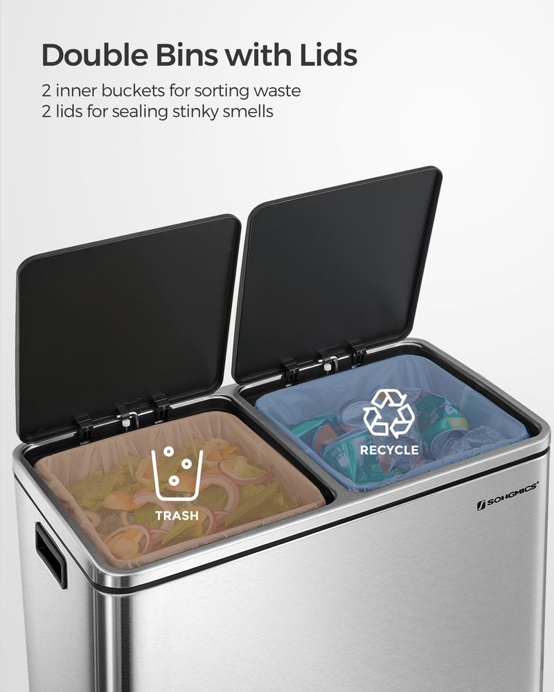 Køkkenskraldespand med 2 x 8 gallon, pedal og to inderspande, produktvisning 9 | Noreva Home