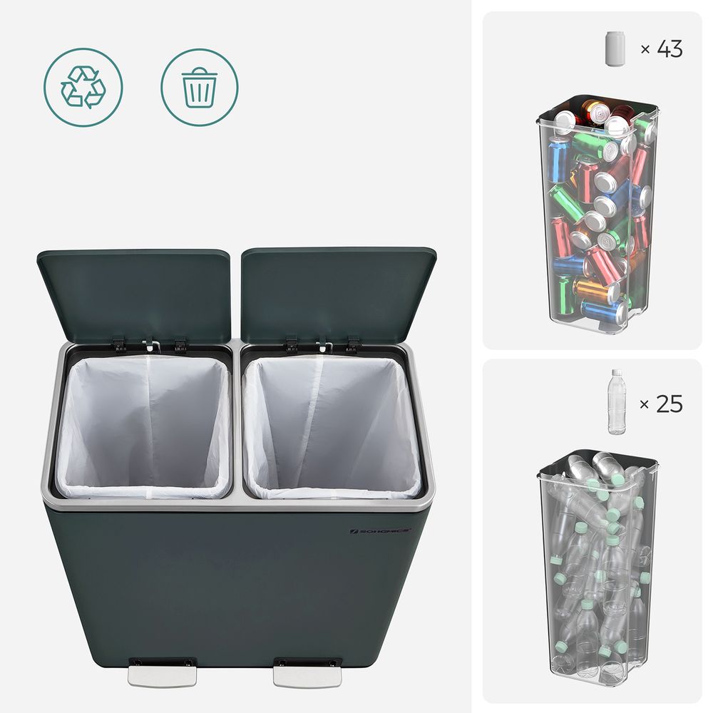 Køkkenskraldespand med 2 x 8 gallon, pedal og to inderspande, produktvisning 35 | Noreva Home