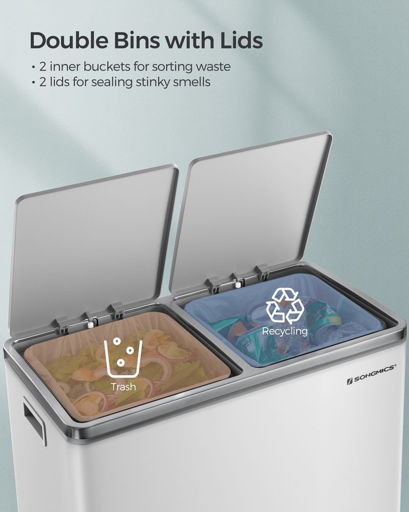 Køkkenskraldespand med 2 x 8 gallon, pedal og to inderspande, produktvisning 37 | Noreva Home
