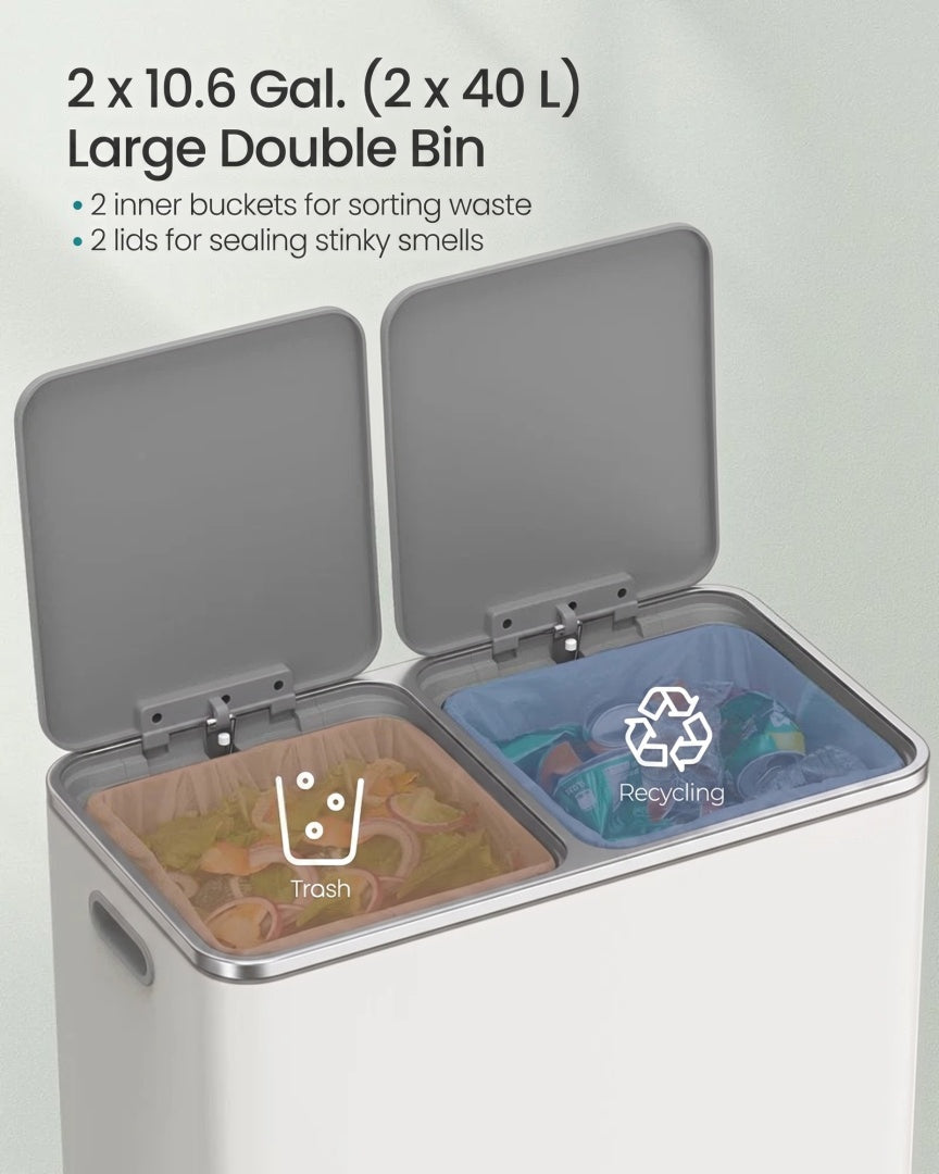 Køkkenskraldespand med pedal og to rum, 2 x 10,6 gallon, produktvisning 17 | Noreva Home