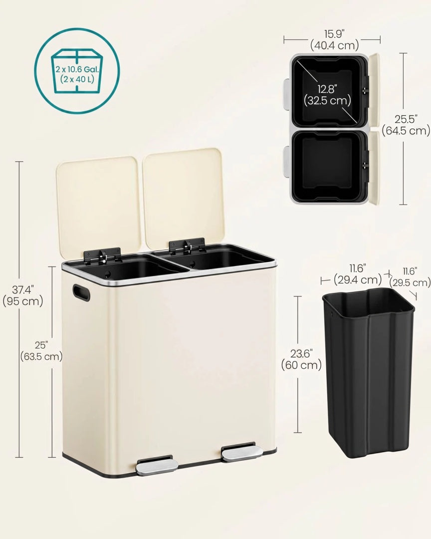 Køkkenskraldespand med pedal og to rum, 2 x 10,6 gallon, produktvisning 24 | Noreva Home