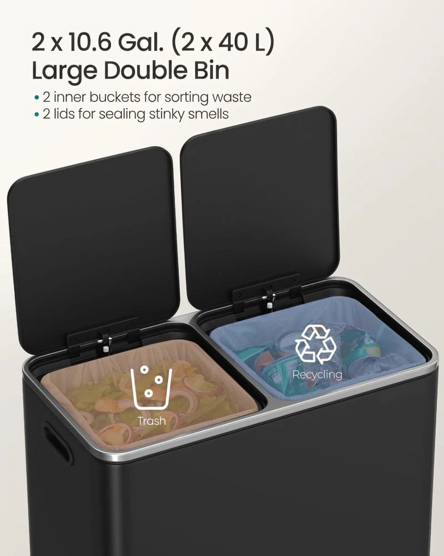 Køkkenskraldespand med pedal og to rum, 2 x 10,6 gallon, produktvisning 28 | Noreva Home