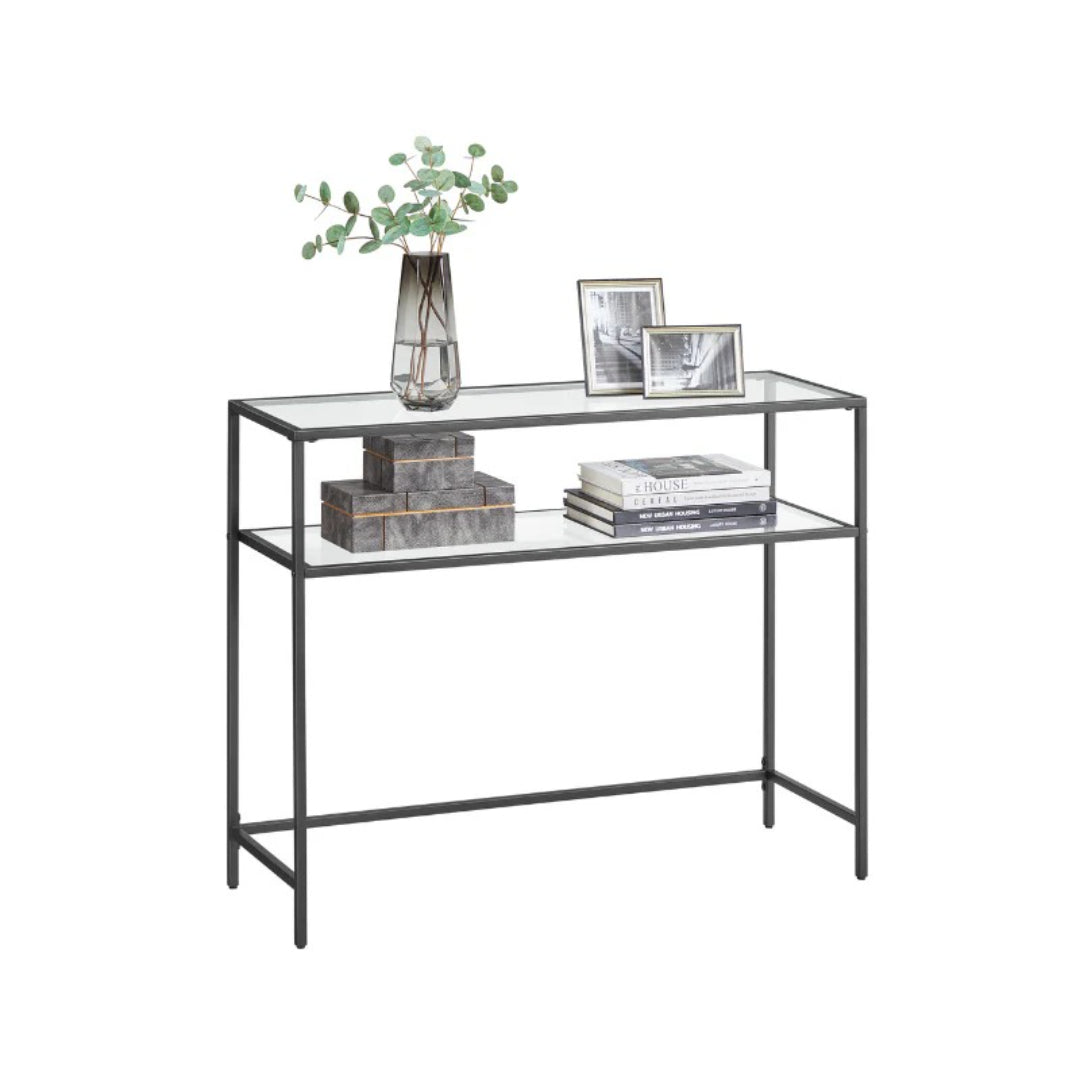 Konsolbord med 2 hylder i hærdet glas og metalstel, produktvisning 2 | Noreva Home