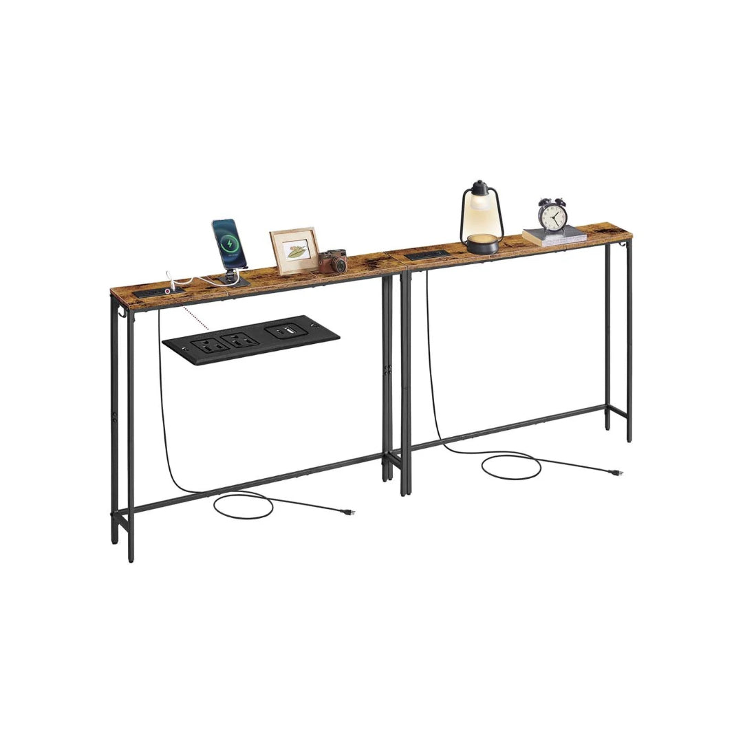Konsolbord med stikkontakter, kroge og hylde, sæt med 2, produktvisning 1 | Noreva Home