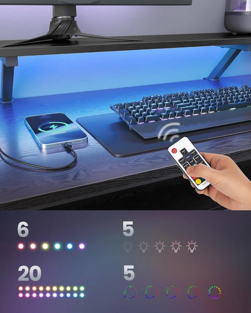 L-formet gamingbord med LED-lys og stikkontakter – produktvisning 5 | Noreva Home