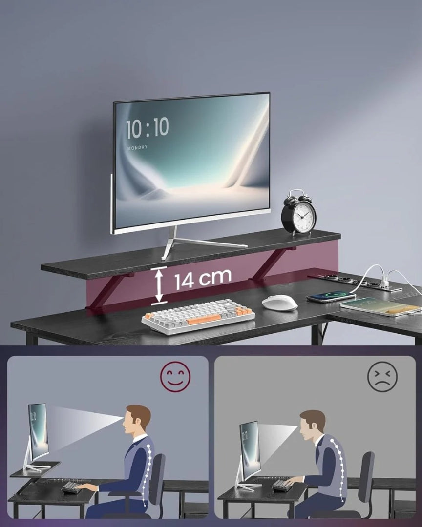 L-formet gamingbord med LED-lys og stikkontakter – produktvisning 7 | Noreva Home