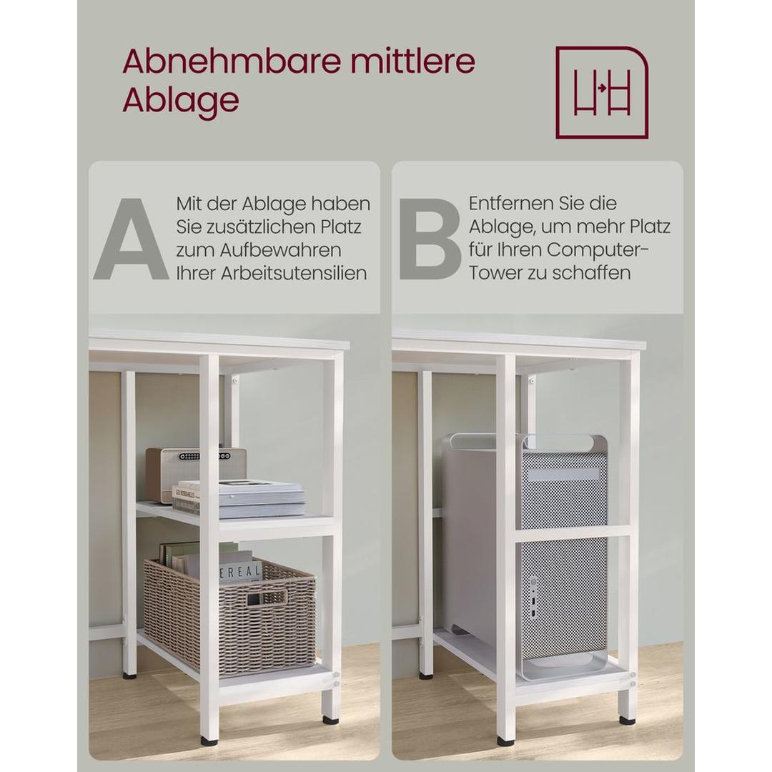 L-formet skrivebord med 2 opbevaringshylder og træeffekt bordplade – rummeligt hjørneskrivebord til kontor og hjemmearbejdsplads – produktvisning 28 | Noreva Home