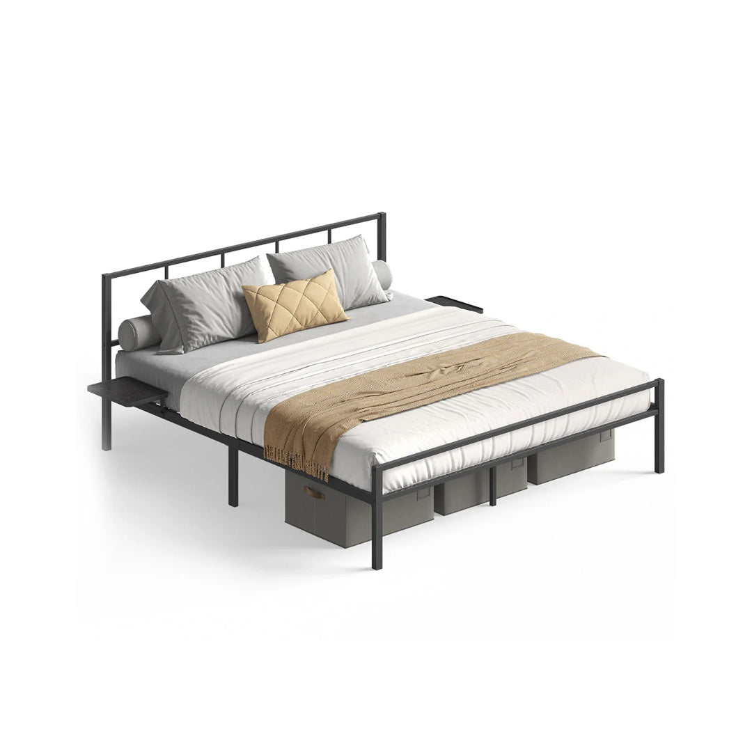 Metal sengestel 160x200 cm med opbevaringshylder sort – produktvisning 1 | Noreva Home