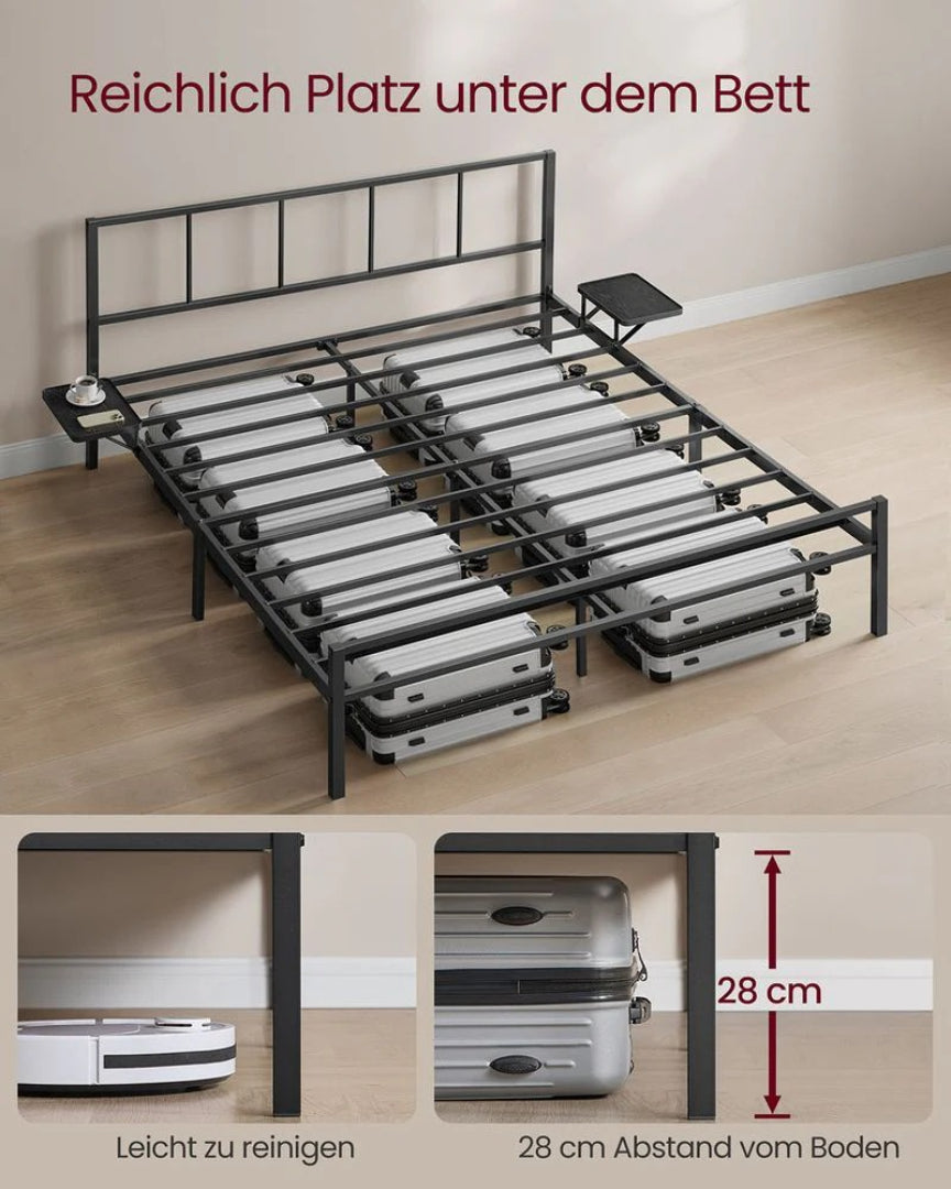 Metal sengestel 160x200 cm med opbevaringshylder sort – produktvisning 4 | Noreva Home