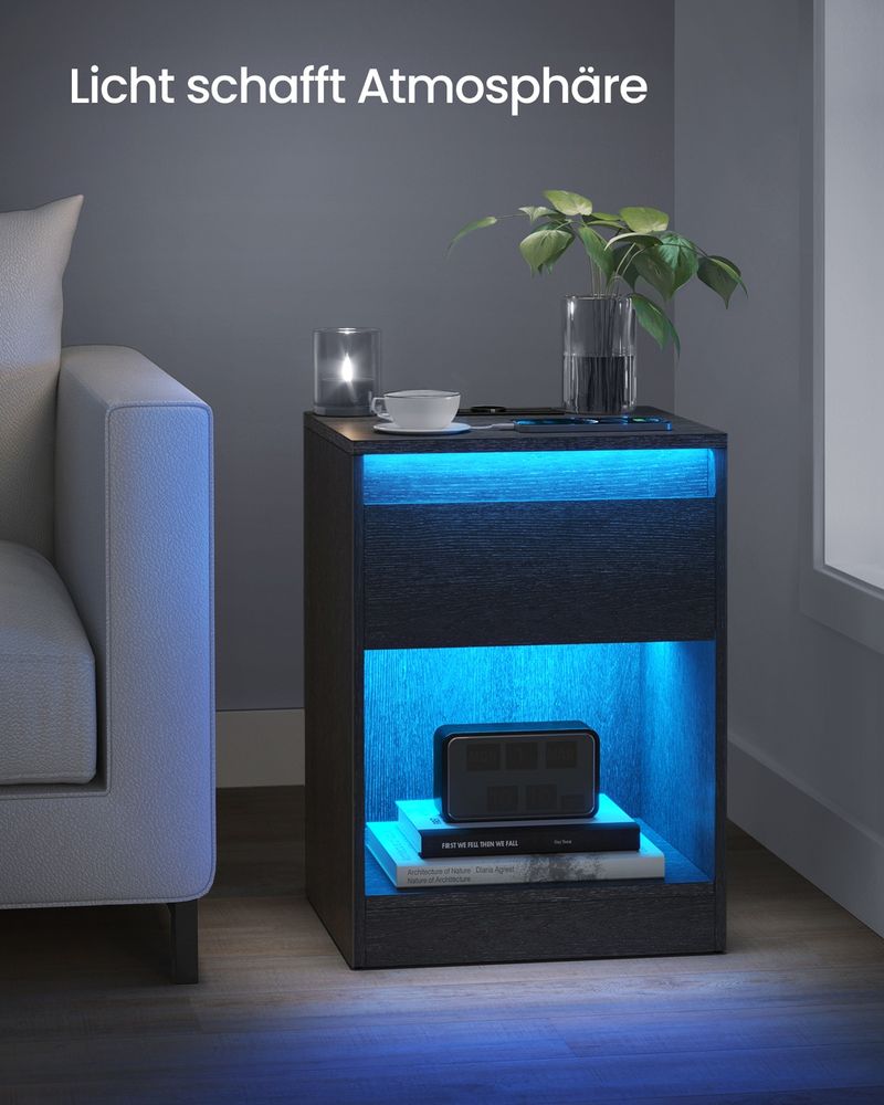Natbord med Justerbar LED-belysning og Indbyggede Stikkontakter – produktvisning 3 | Noreva Home