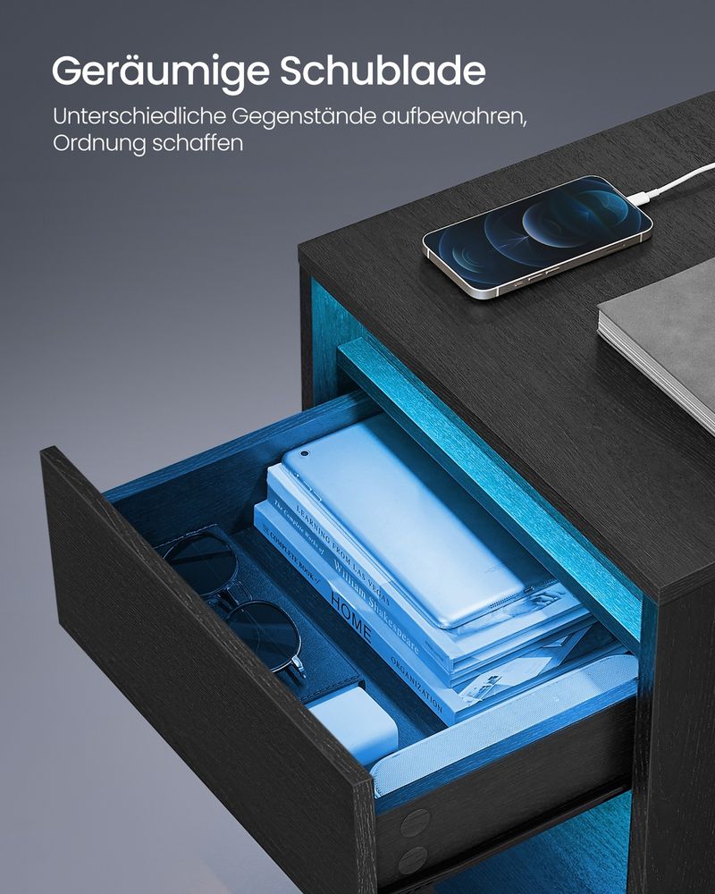 Natbord med Justerbar LED-belysning og Indbyggede Stikkontakter – produktvisning 5 | Noreva Home