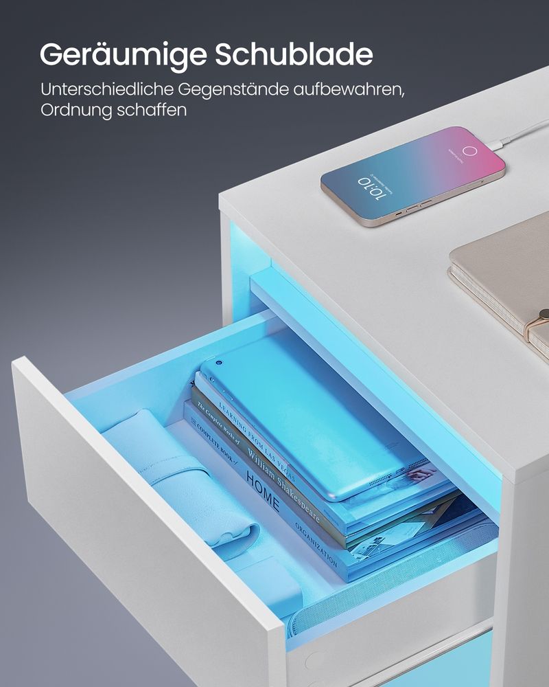 Natbord med Justerbar LED-belysning og Indbyggede Stikkontakter – produktvisning 12 | Noreva Home