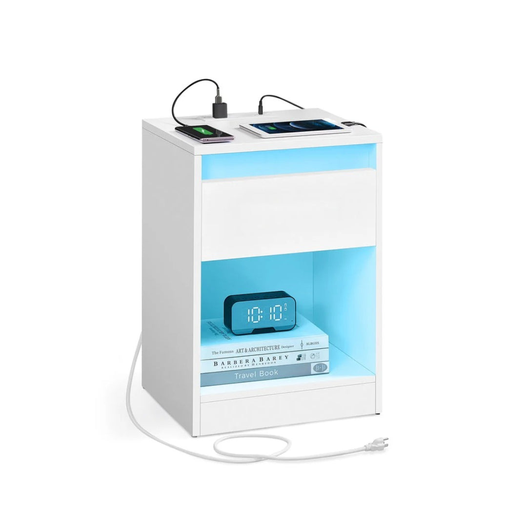 Natbord med ladestation, LED-lys og skuffe, produktvisning 1 | Noreva Home