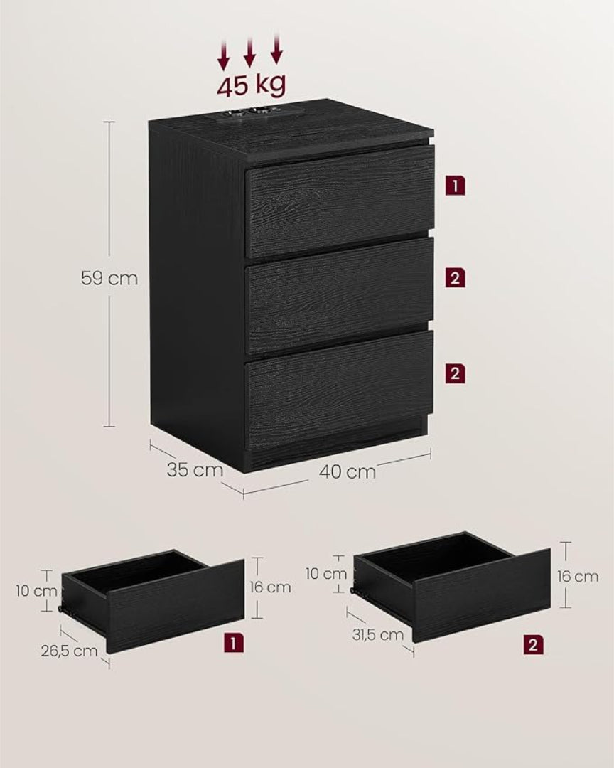 Natbord med ladestation og USB-porte – produktvisning 6 | Noreva Home