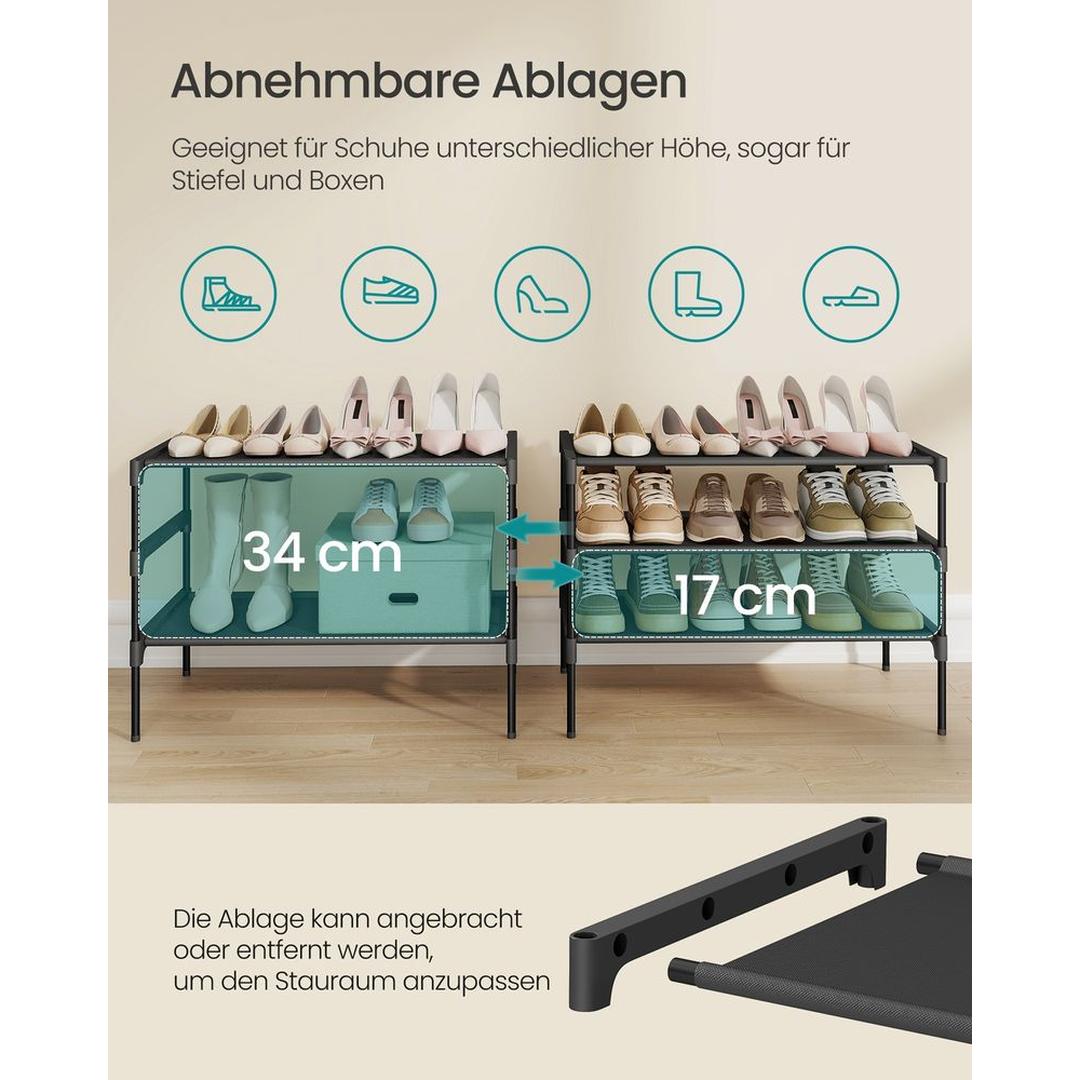 Pladsbesparende Skoreol med Metalstel – Stabelbart Opbevaringsreol med Justerbare Hylder – produktvisning 7 | Noreva Home